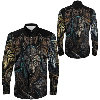 Viking Wolf Warriors 3D Long Sleeve Button Shirt