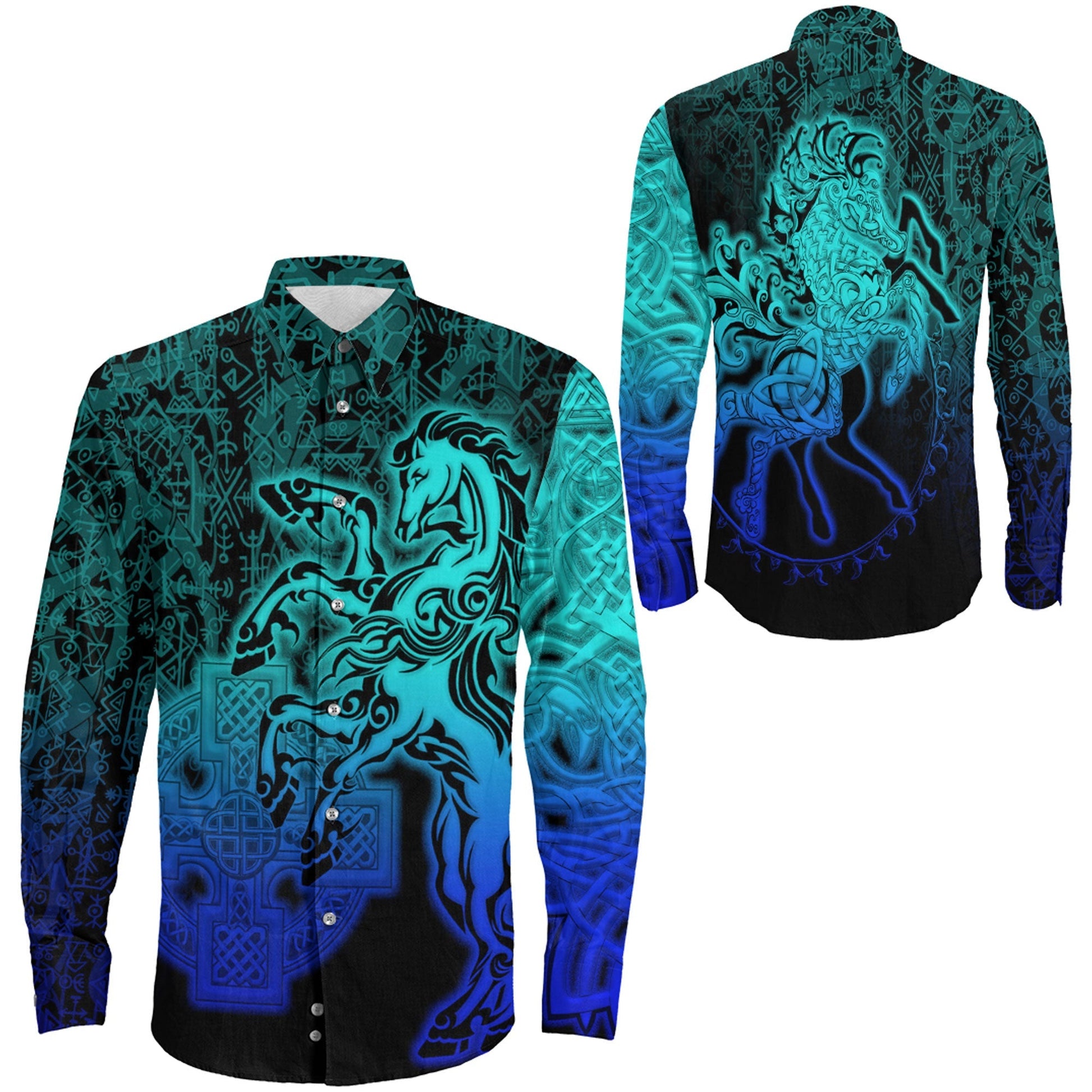 VikingStyle Clothing -Sleipnir Special Blue Long Sleeve Button Shirt