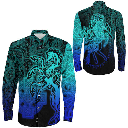VikingStyle Clothing -Sleipnir Special Blue Long Sleeve Button Shirt