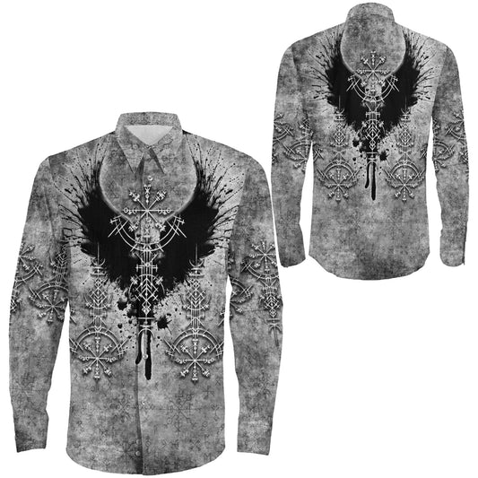 Bird Wing Viking Symbol Long Sleeve Button Shirt