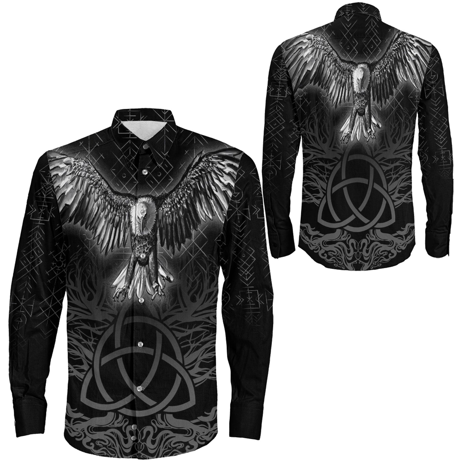 VikingStyle Clothing -Raven Tree Cletic Long Sleeve Button Shirt