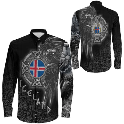 Iceland Raven Viking Long Sleeve Button Shirt