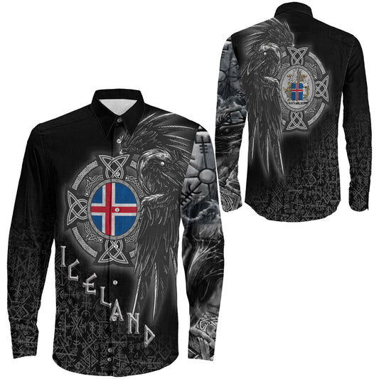 Iceland Raven Viking Long Sleeve Button Shirt