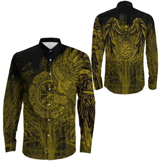 Vegvisir Raven Gold Viking Long Sleeve Button Shirt