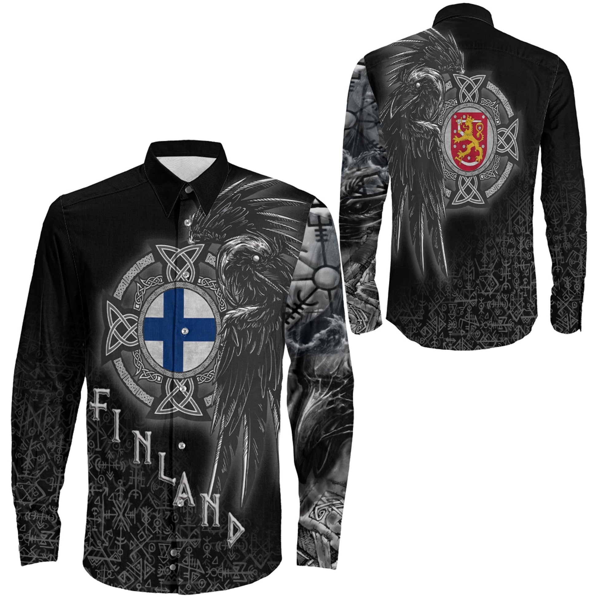 Finland Raven Viking Long Sleeve Button Shirt