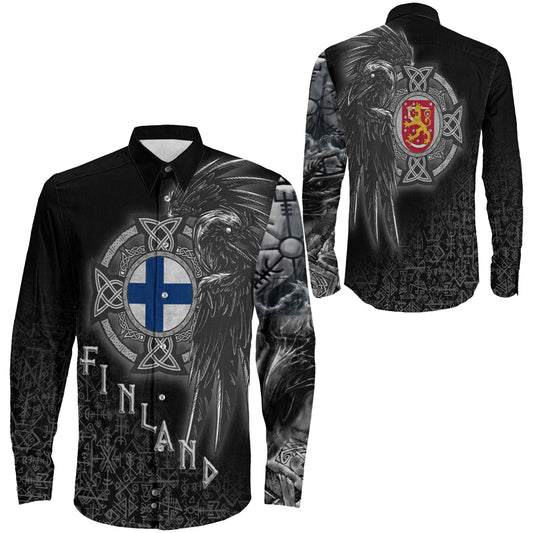 Finland Raven Viking Long Sleeve Button Shirt