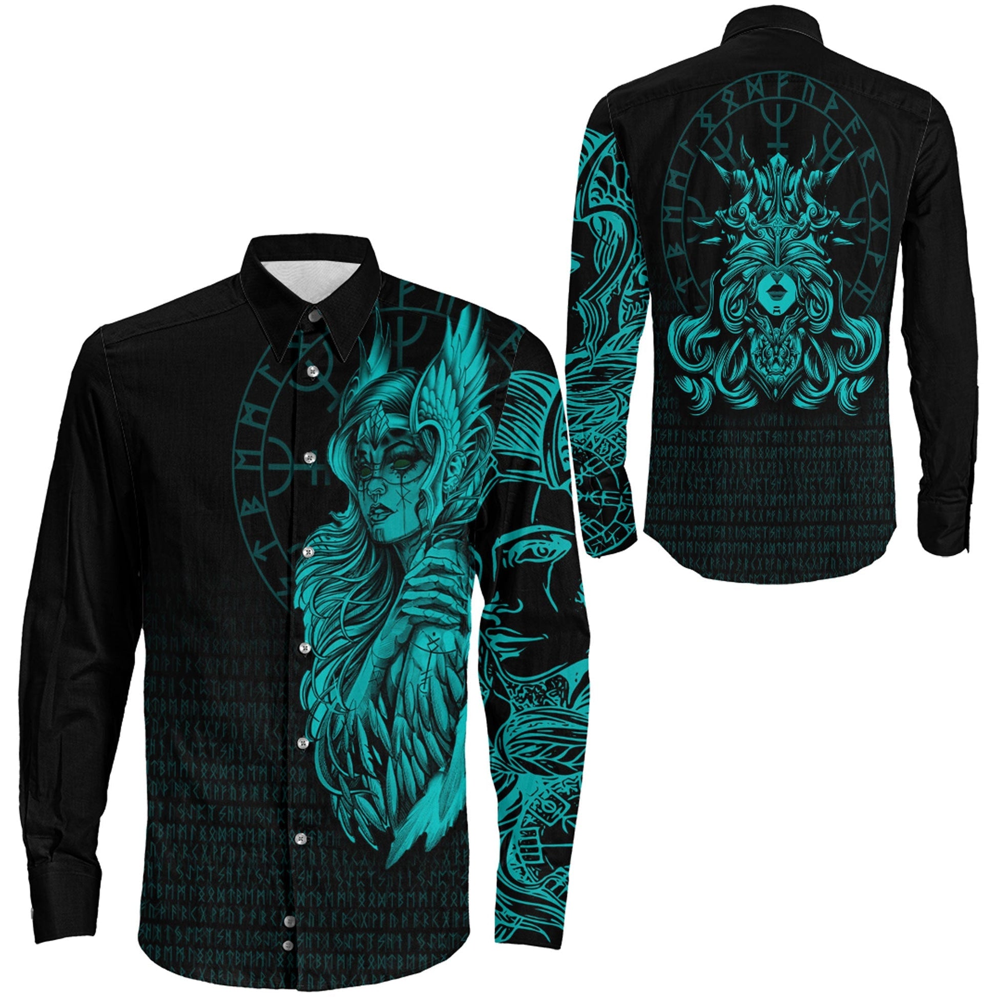 The Valkyries Viking Turquoise Long Sleeve Button Shirt