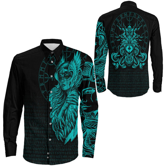 The Valkyries Viking Turquoise Long Sleeve Button Shirt