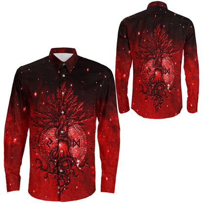 Yggdrasil Viking Red Long Sleeve Button Shirt A31