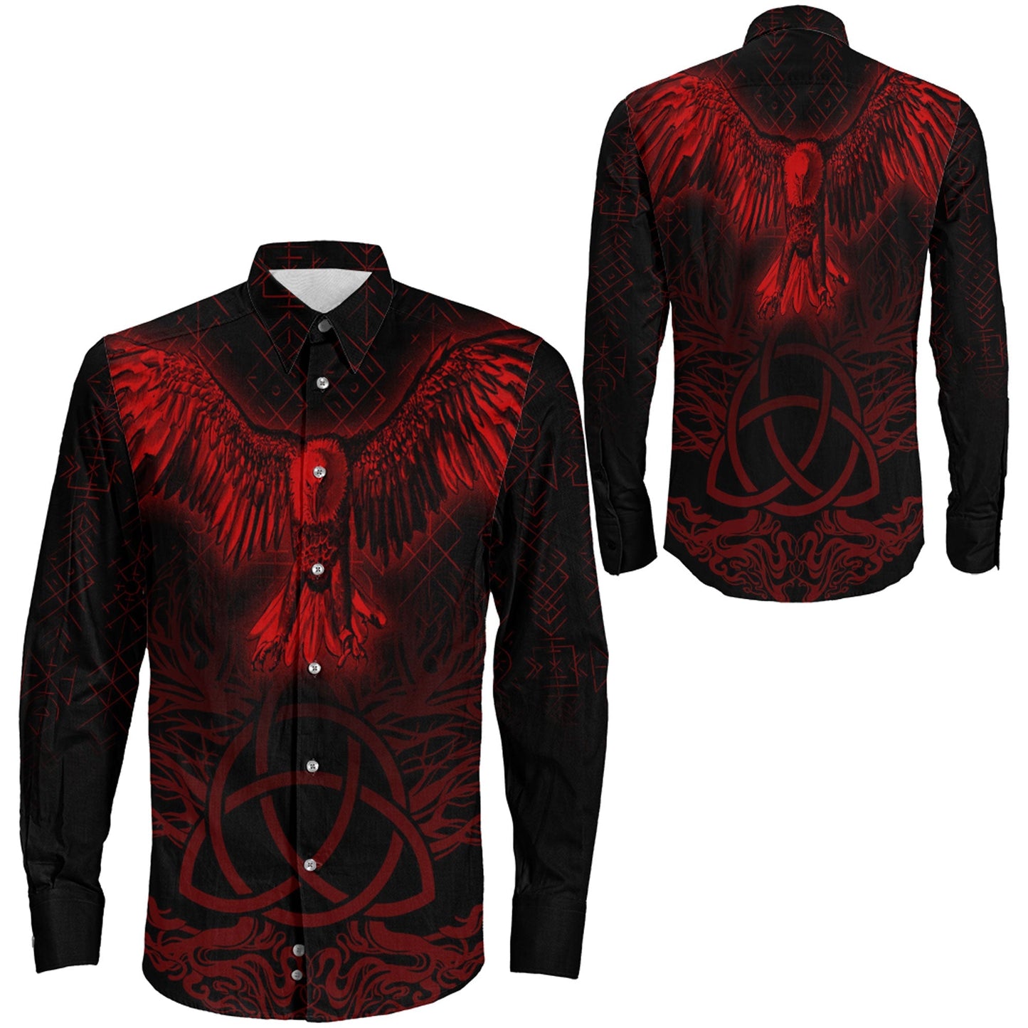 Raven Tree Cletic Red Long Sleeve Button Shirt
