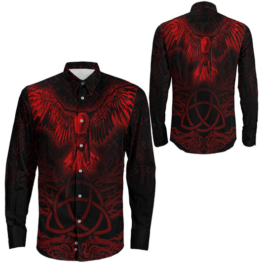 Raven Tree Cletic Red Long Sleeve Button Shirt