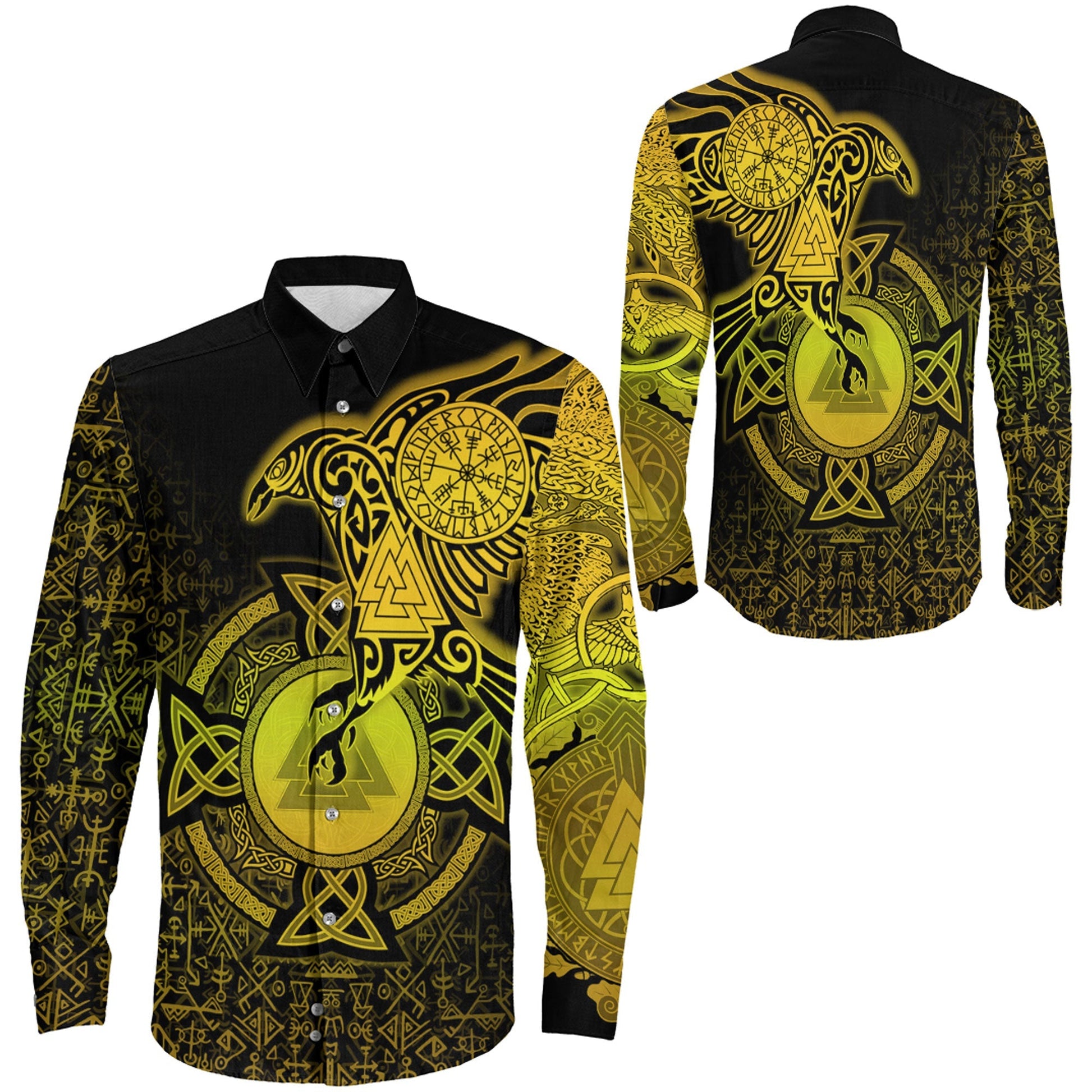 Raven Celtic Special Yellow Viking Long Sleeve Button Shirt