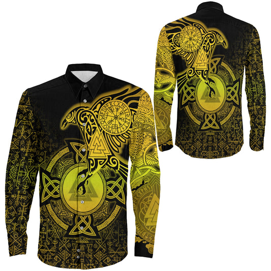 Raven Celtic Special Yellow Viking Long Sleeve Button Shirt