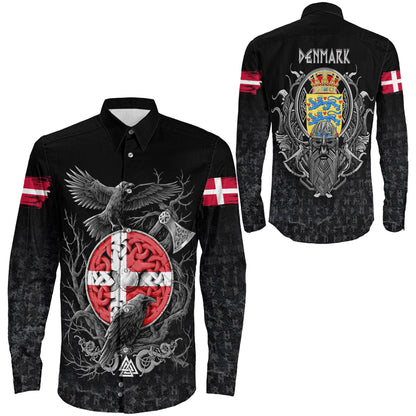 Denmark Raven Odin Viking Country Long Sleeve Button Shirt