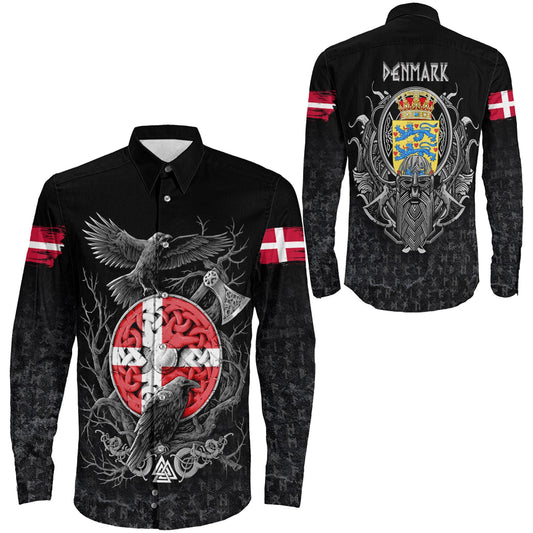 Denmark Raven Odin Viking Country Long Sleeve Button Shirt