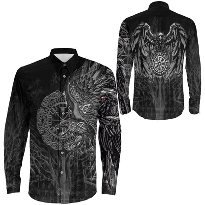 Vegvisir Raven Viking Long Sleeve Button Shirt