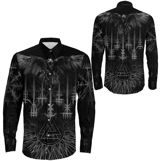 Raven and Valknut Long Sleeve Button Shirt