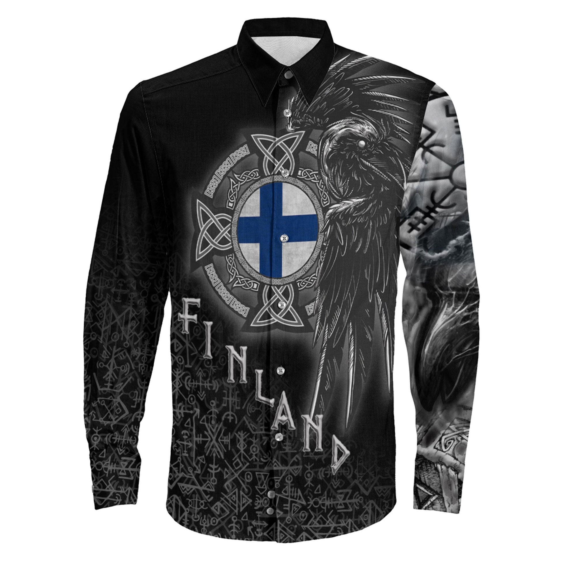 Finland Raven Viking Long Sleeve Button Shirt