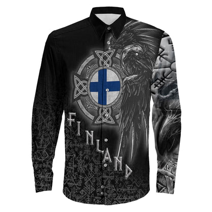 Finland Raven Viking Long Sleeve Button Shirt