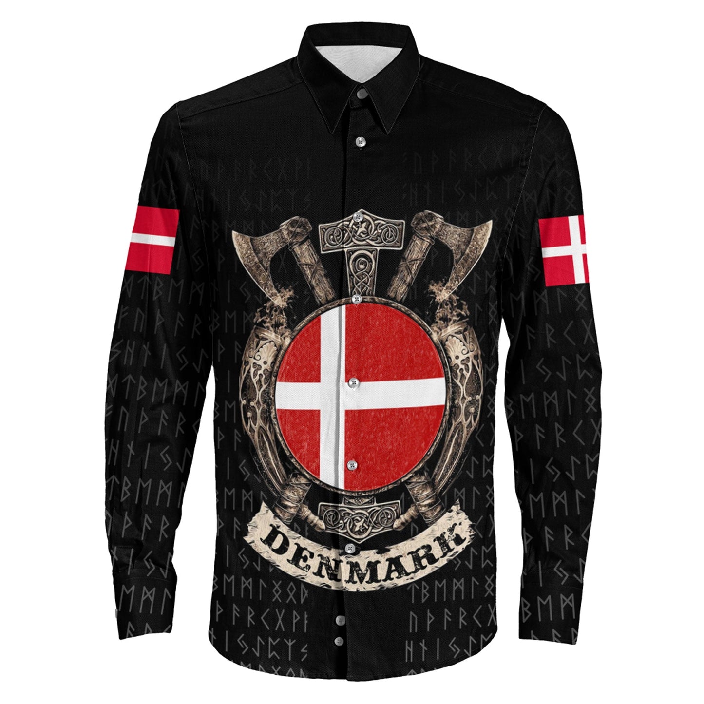 VikingStyle Clothing -Viking Denmark Shield Long Sleeve Button Shirt A31