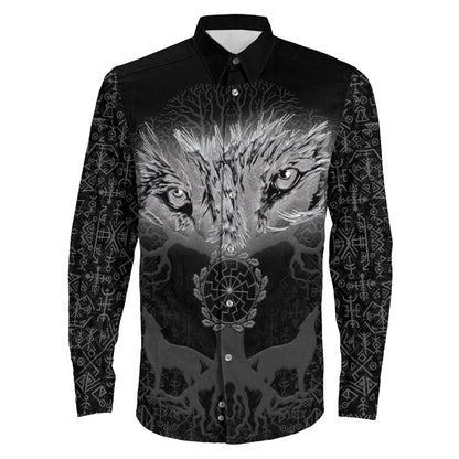 Tree And Wolf viking Long Sleeve Button Shirt