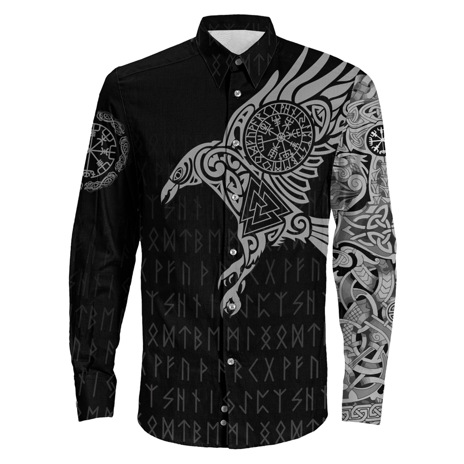 Long Sleeve Button Shirt - The Raven Of Odin Tattoo Special Version 
