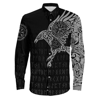 Long Sleeve Button Shirt - The Raven Of Odin Tattoo Special Version 