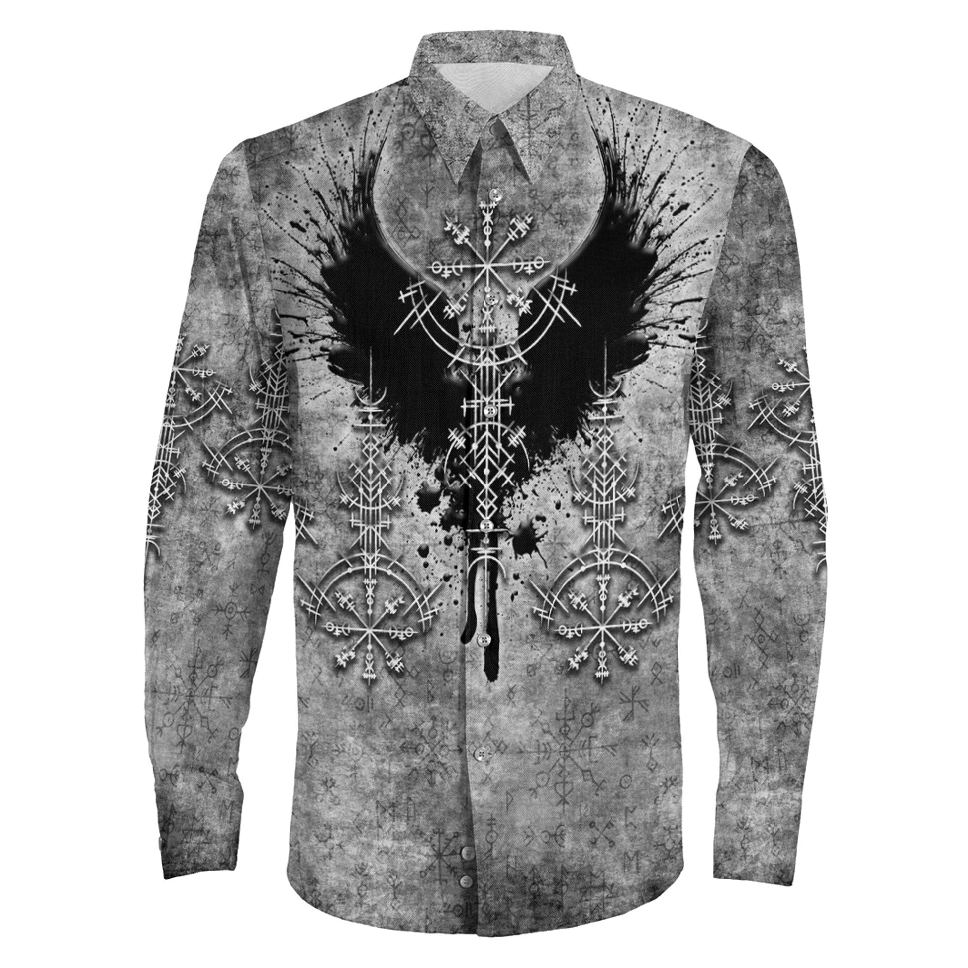 Bird Wing Viking Symbol Long Sleeve Button Shirt