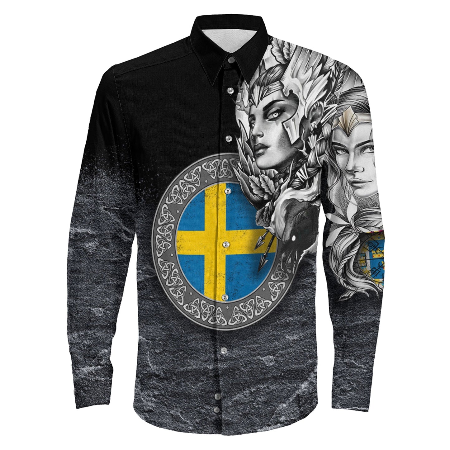 Sweden Valkyries Viking Country Long Sleeve Button Shirt