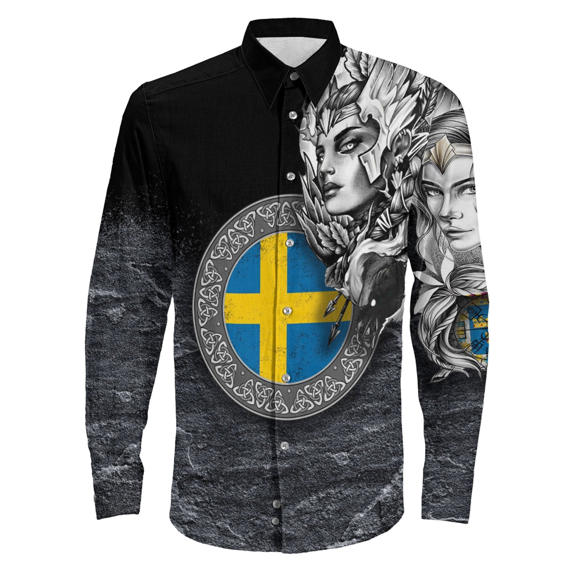 Sweden Valkyries Viking Country Long Sleeve Button Shirt