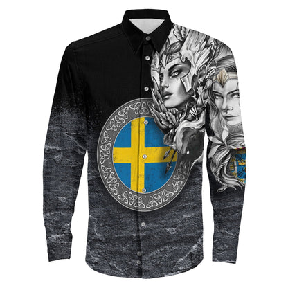 Sweden Valkyries Viking Country Long Sleeve Button Shirt