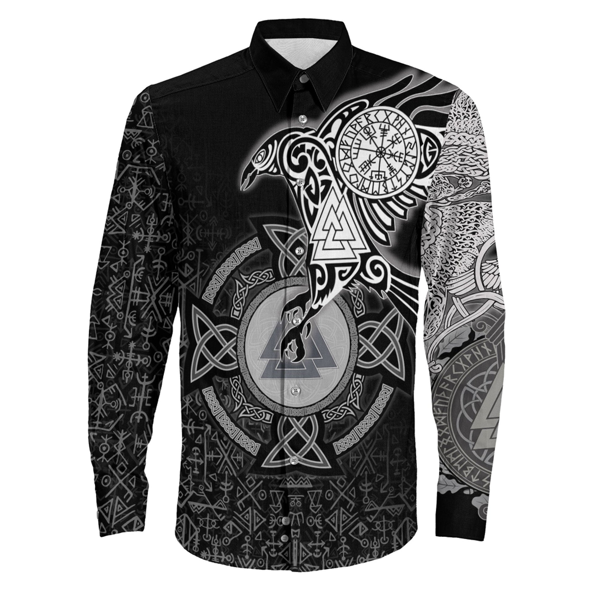Raven Celtic Ving Long Sleeve Button Shirt