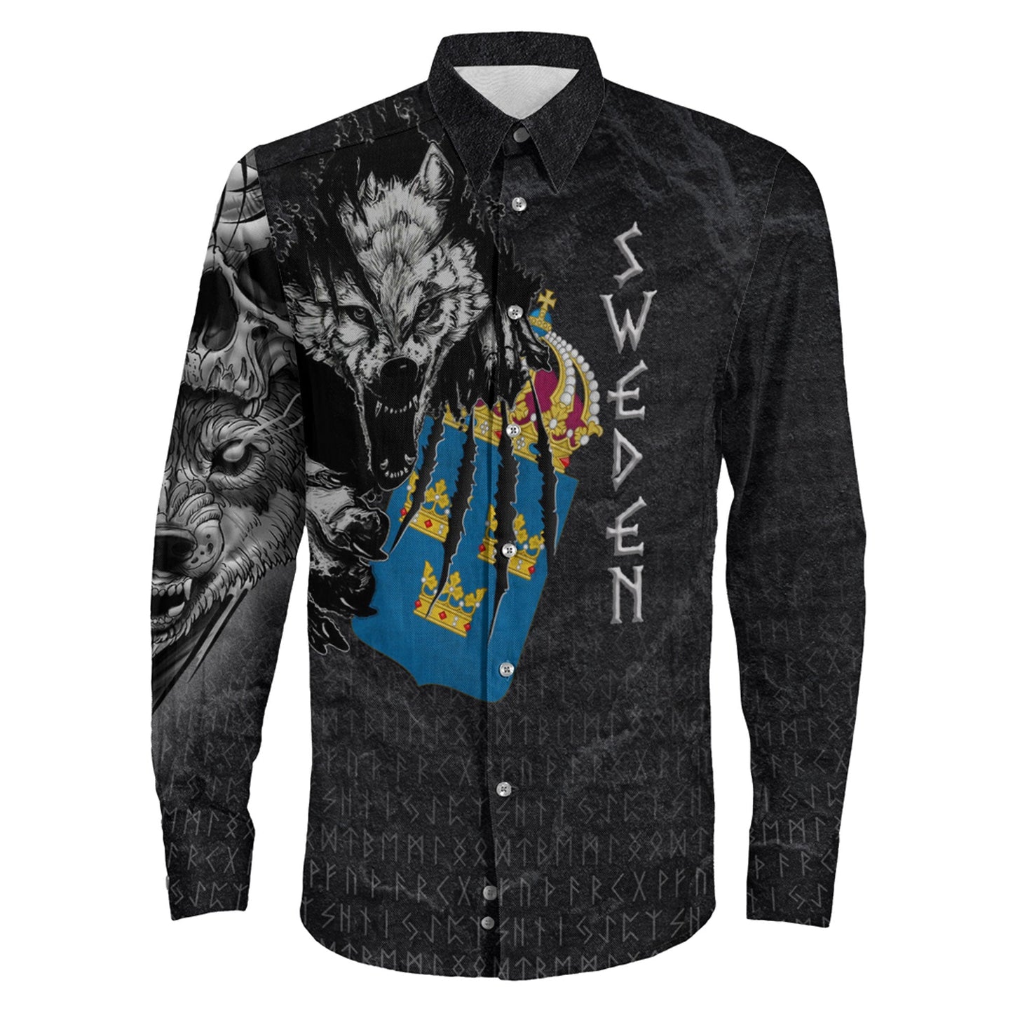 Sweden Wolf Viking Long Sleeve Button Shirt