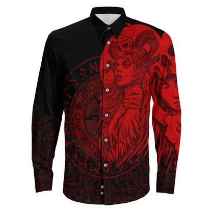 Valkyries Skull Red Long Sleeve Button Shirt