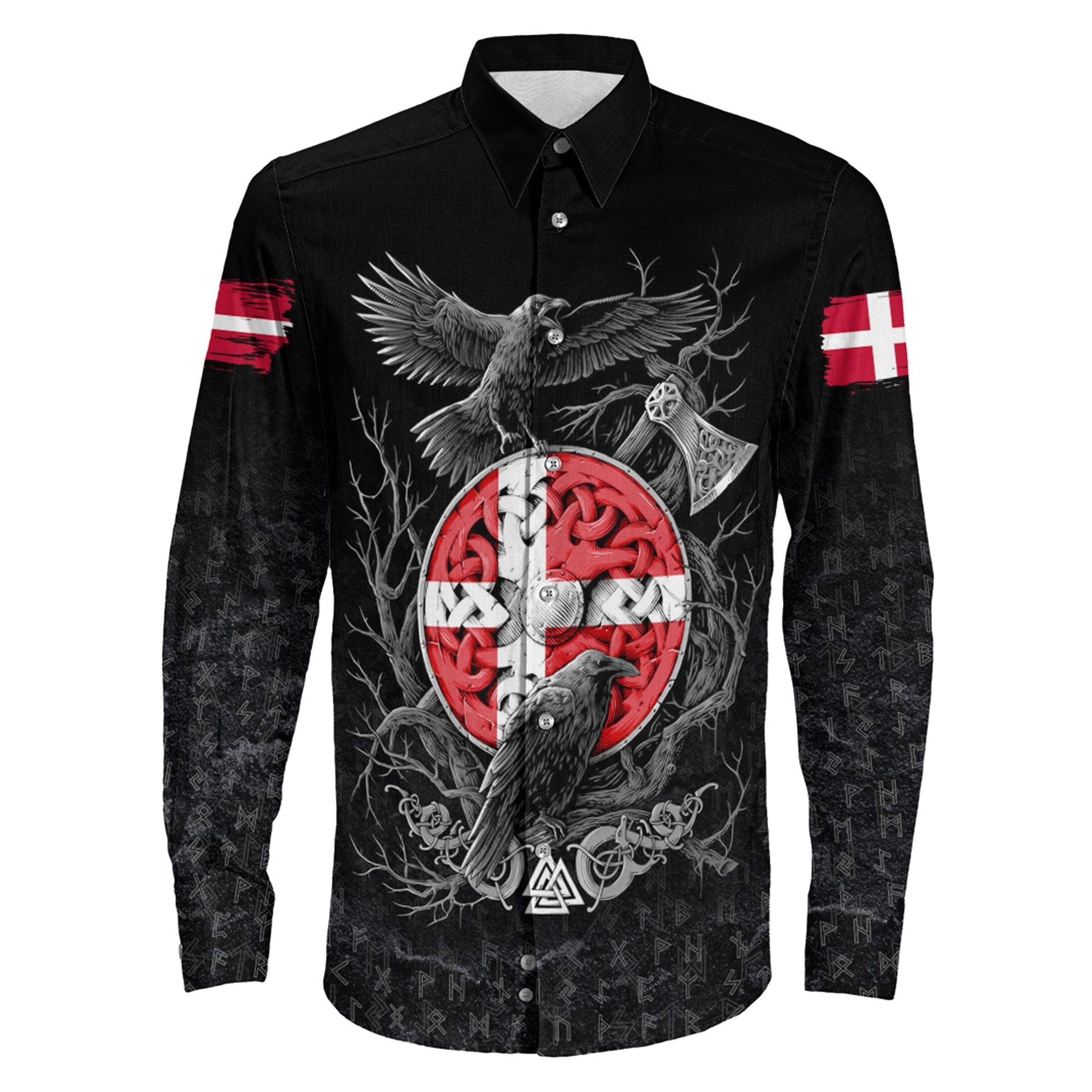 Denmark Raven Odin Viking Country Long Sleeve Button Shirt