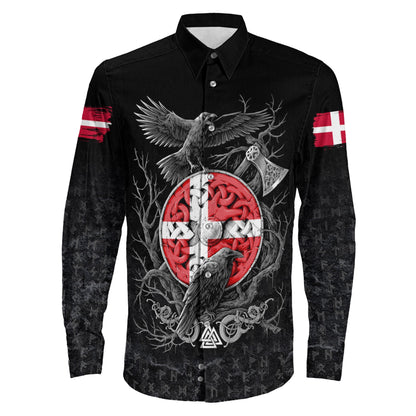 Denmark Raven Odin Viking Country Long Sleeve Button Shirt