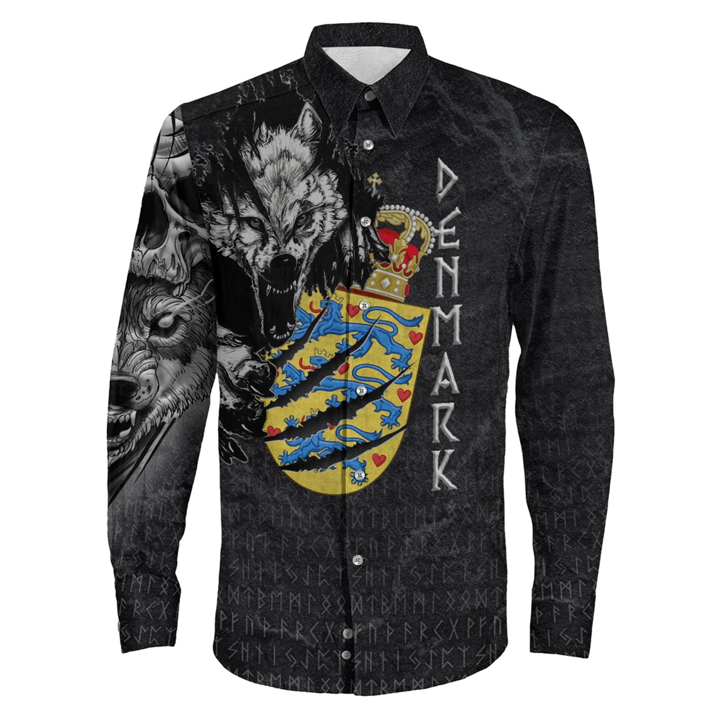 Denmark Wolf Viking Long Sleeve Button Shirt