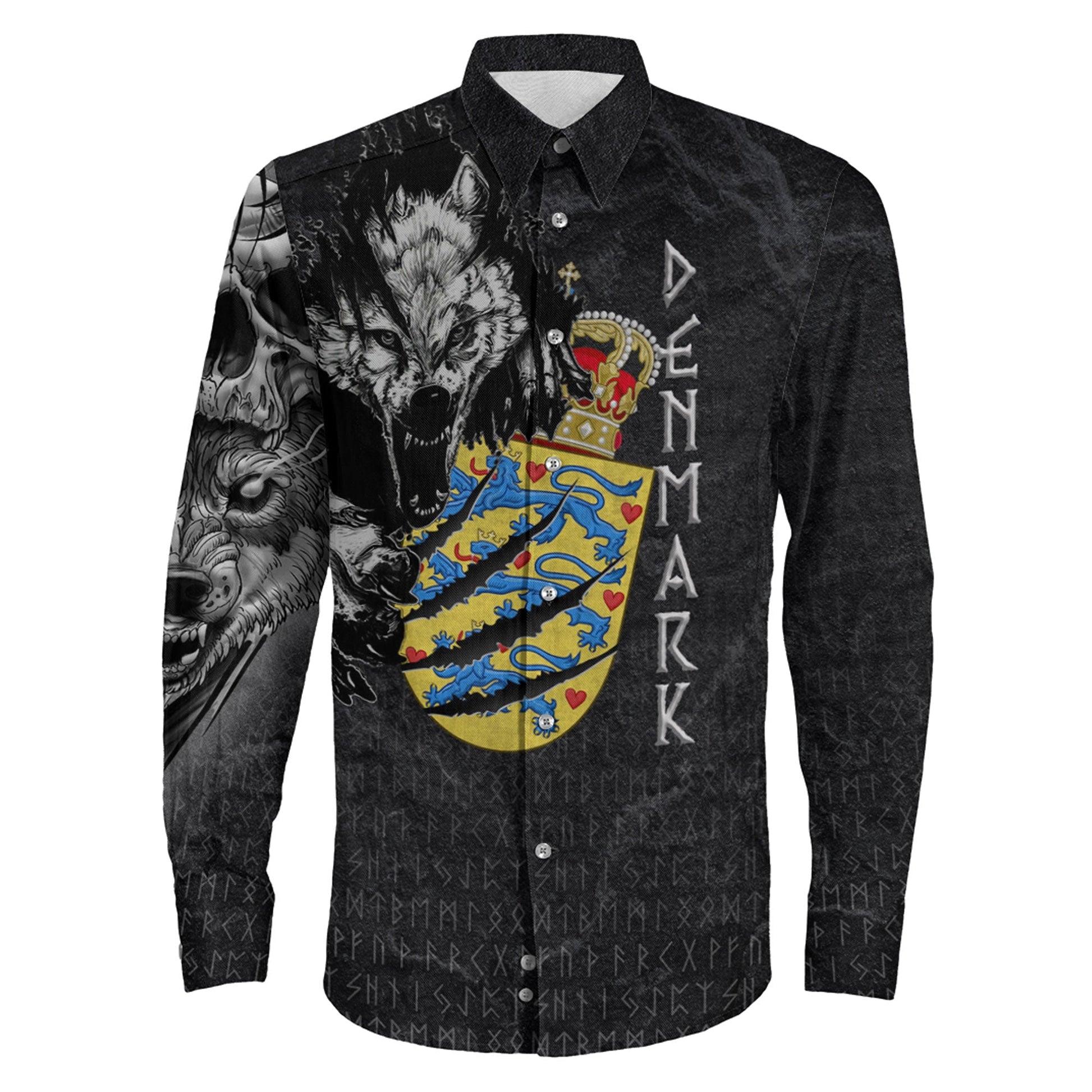 Denmark Wolf Viking Long Sleeve Button Shirt