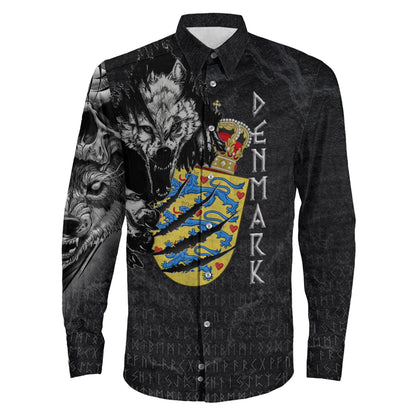Denmark Wolf Viking Long Sleeve Button Shirt