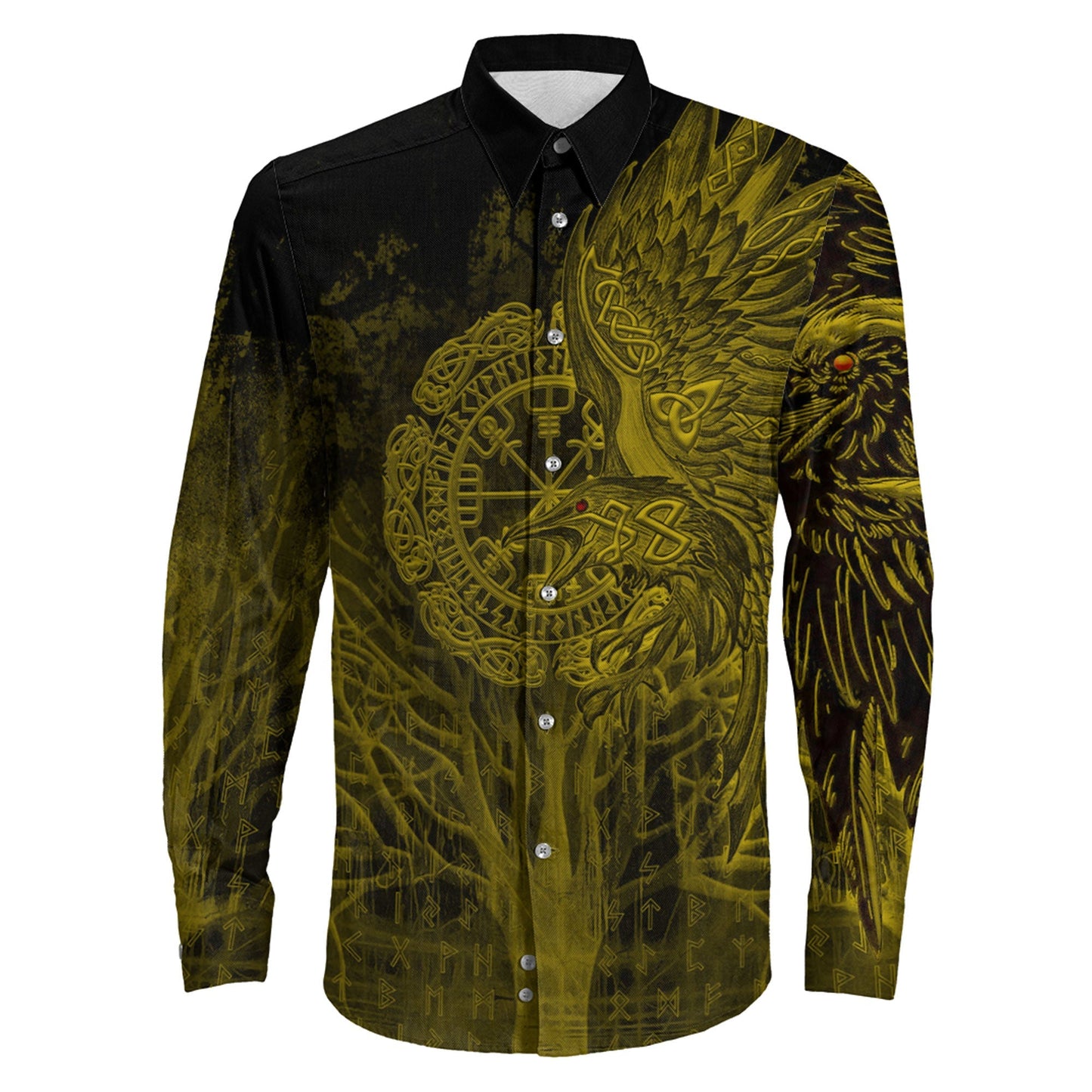 Vegvisir Raven Gold Viking Long Sleeve Button Shirt