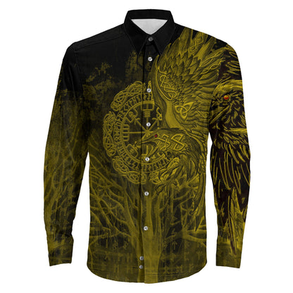 Vegvisir Raven Gold Viking Long Sleeve Button Shirt