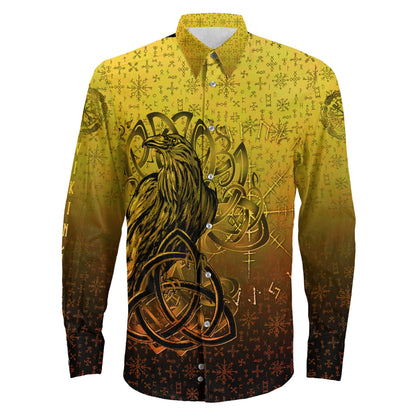 Raven Horn of Odin Gold Long Sleeve Button Shirt