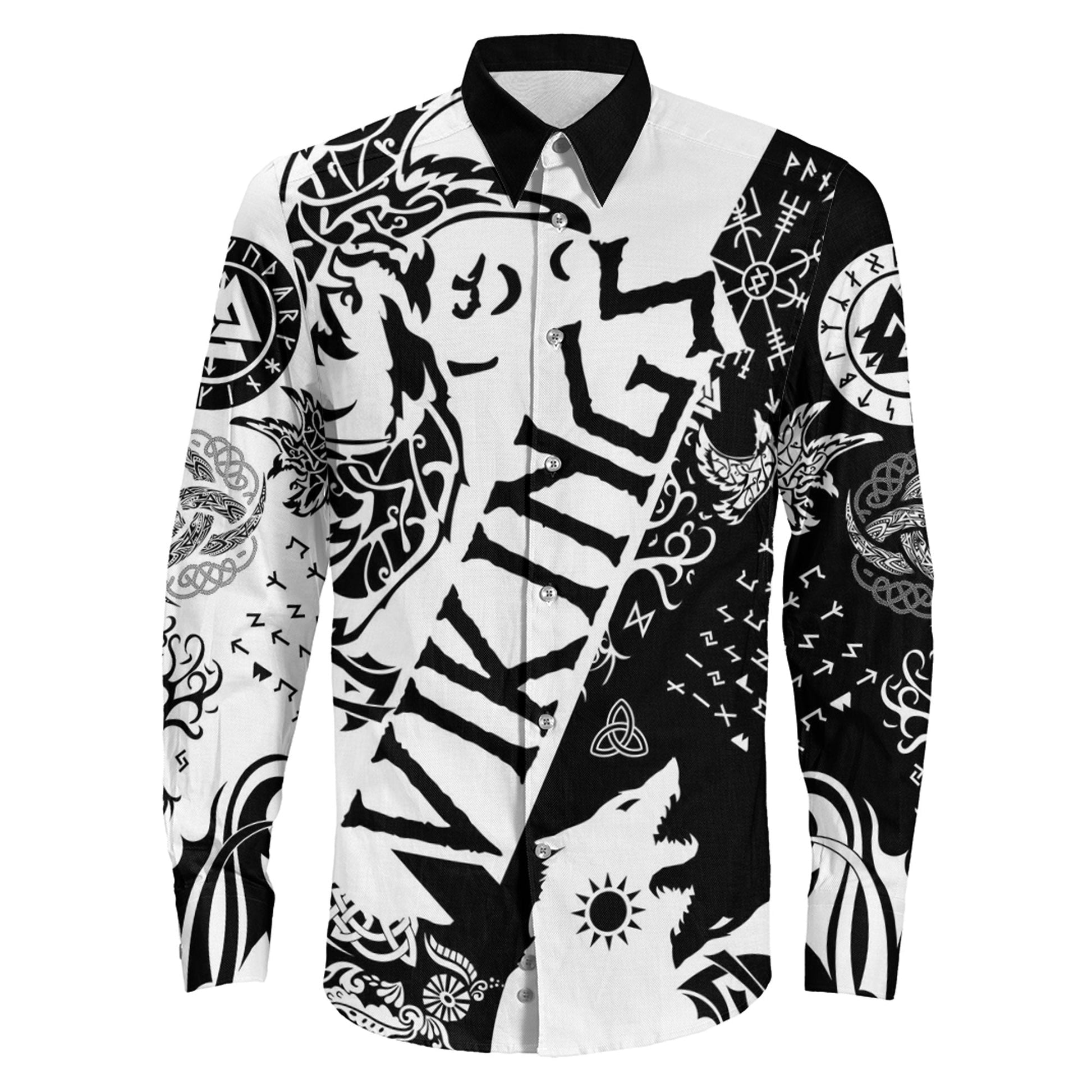 Denmark Odin Symbol Tattoo Gold Long Sleeve Button Shirt