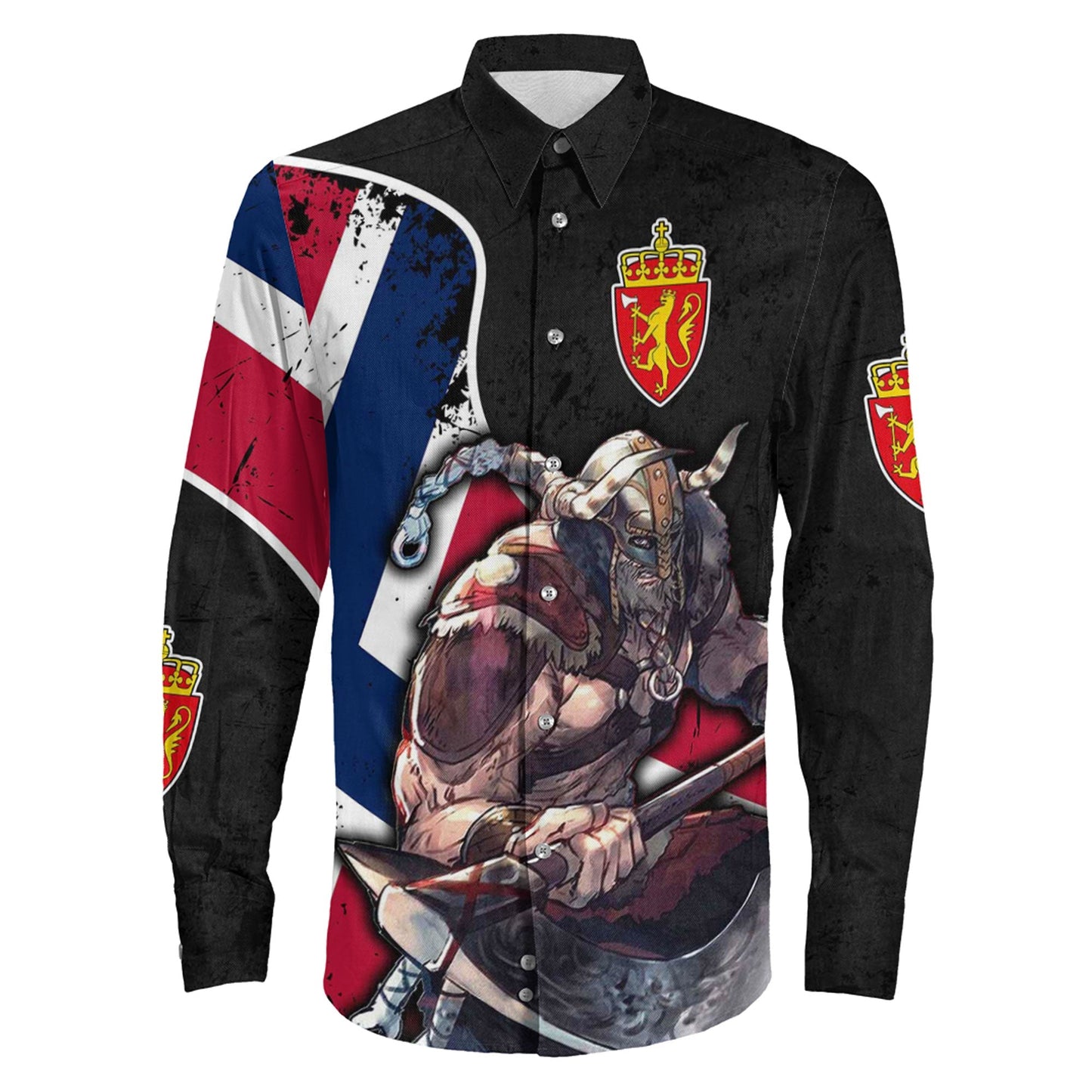 VikingStyle Clothing -Norway Warriors Brush Style Long Sleeve Button Shirt