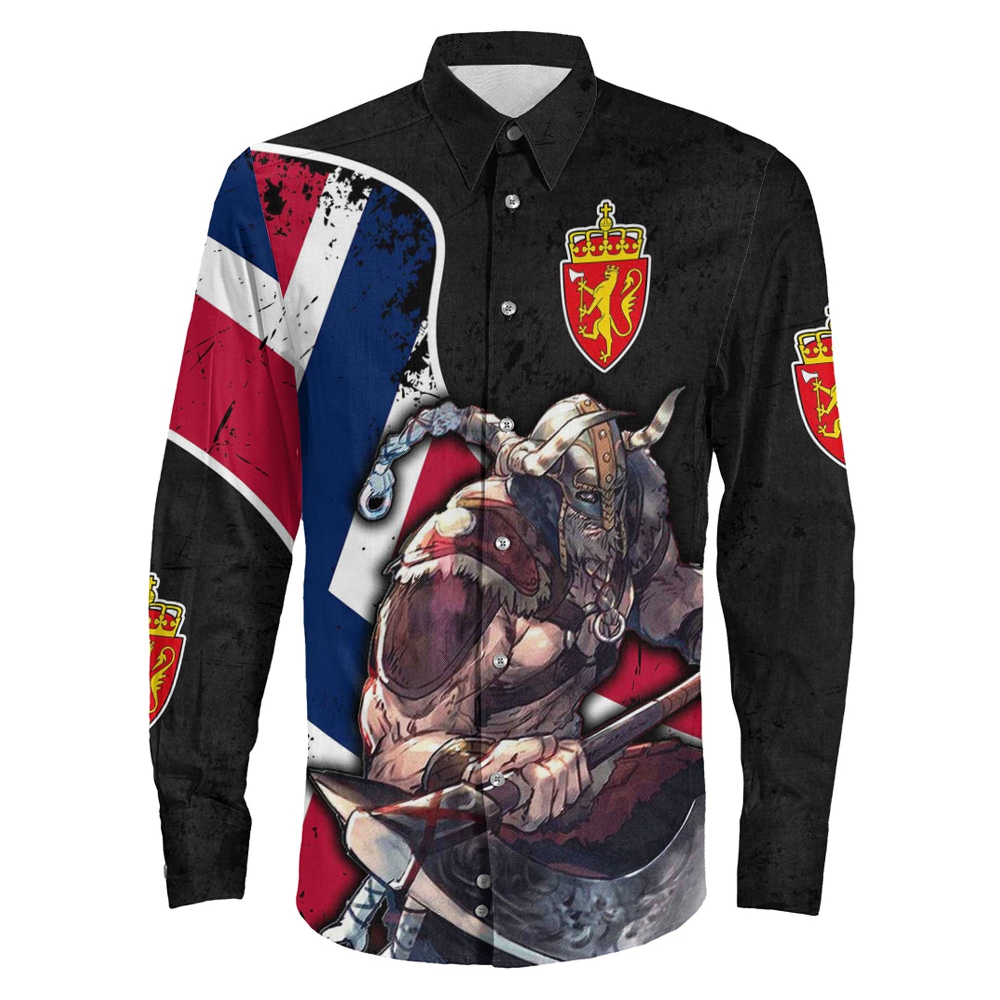 VikingStyle Clothing -Norway Warriors Brush Style Long Sleeve Button Shirt