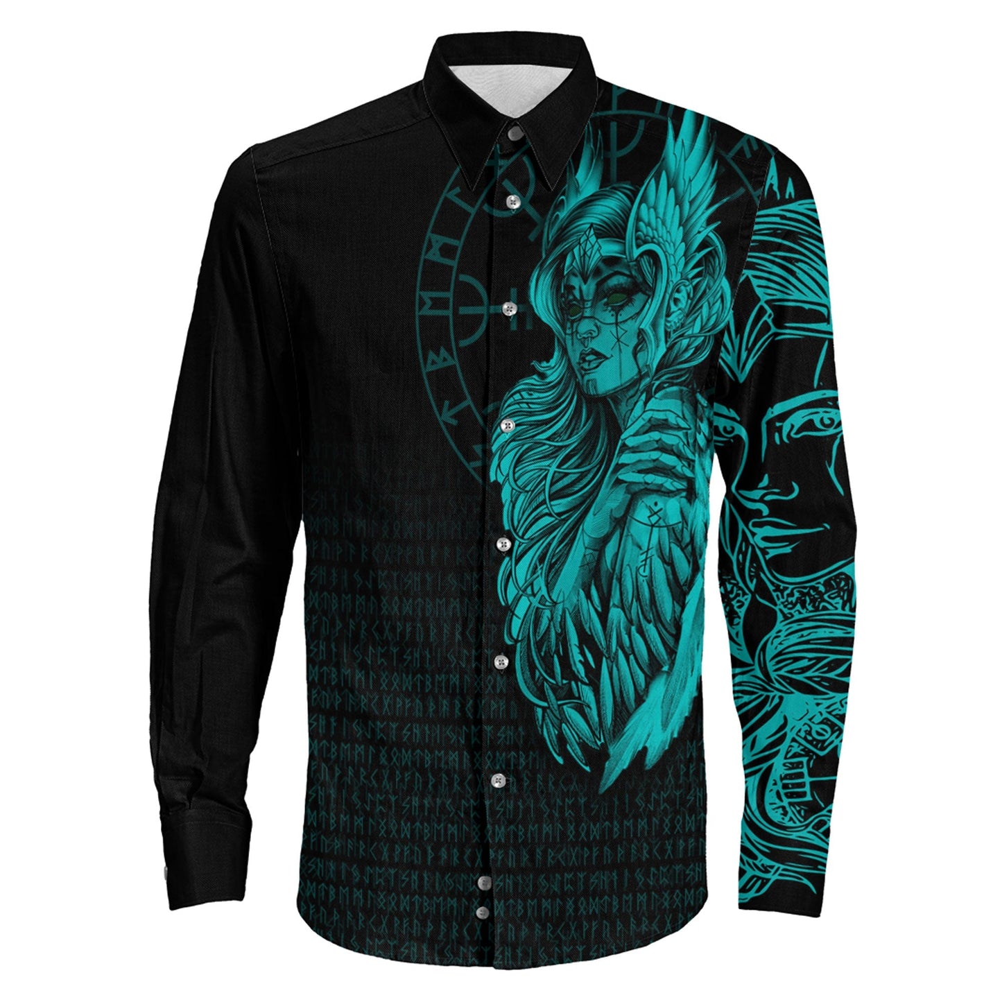 The Valkyries Viking Turquoise Long Sleeve Button Shirt