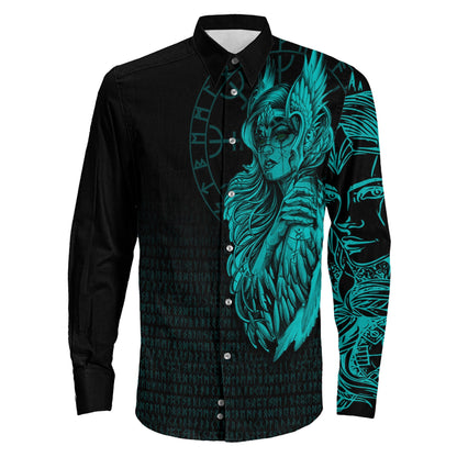 The Valkyries Viking Turquoise Long Sleeve Button Shirt