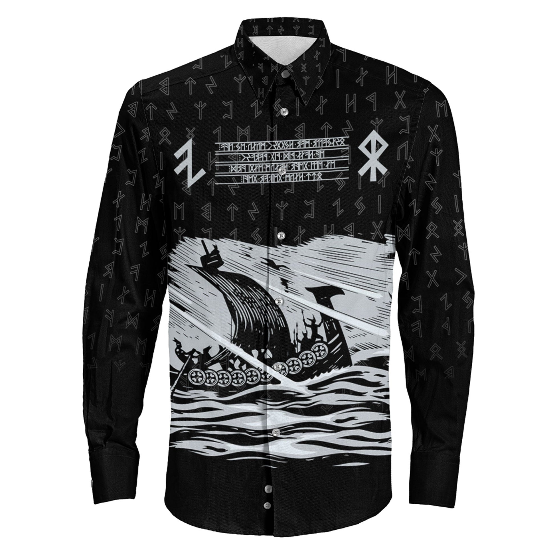 VikingStyle Clothing -Viking Drakkar Vintage Long Sleeve Button Shirt