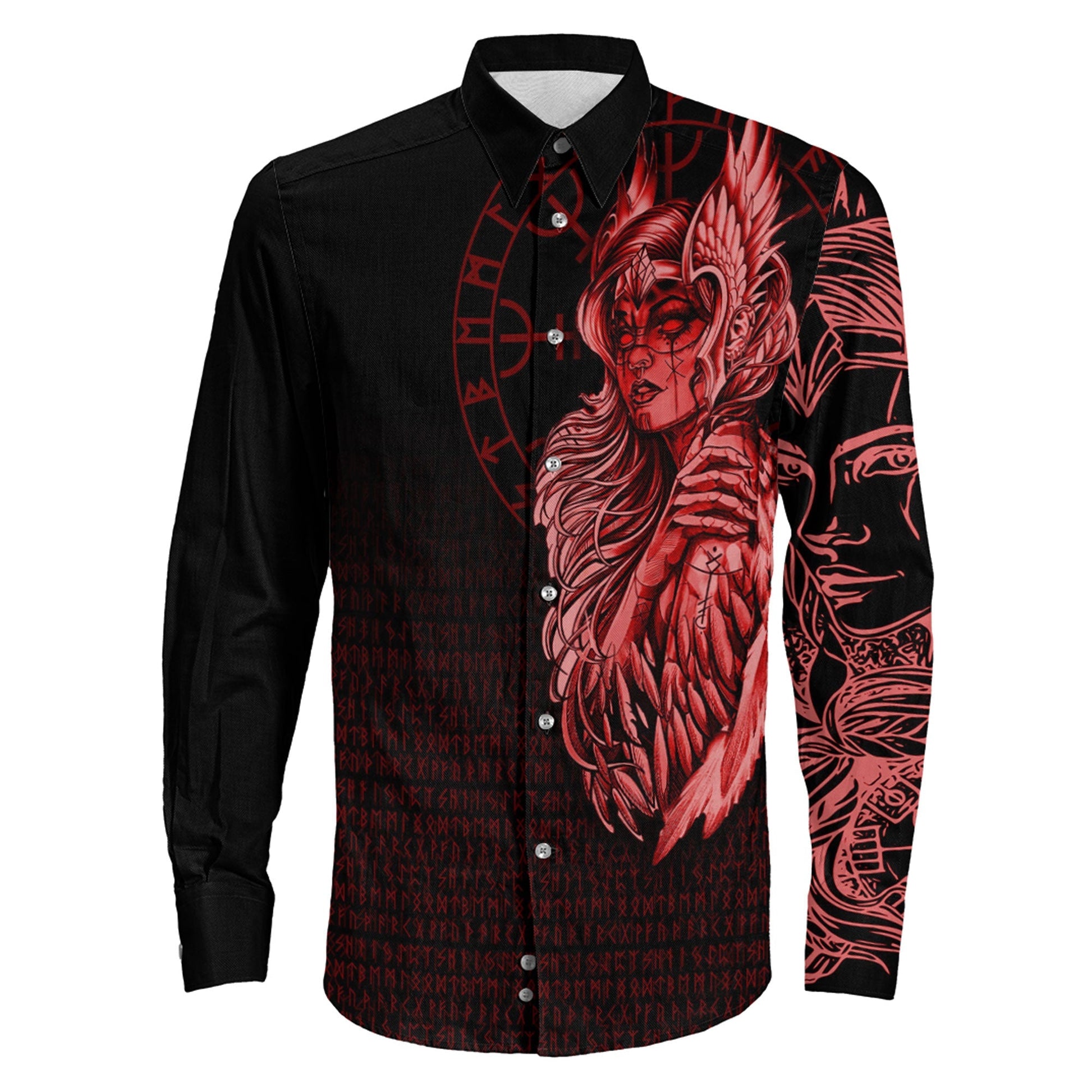 The Valkyries Viking Red Long Sleeve Button Shirt