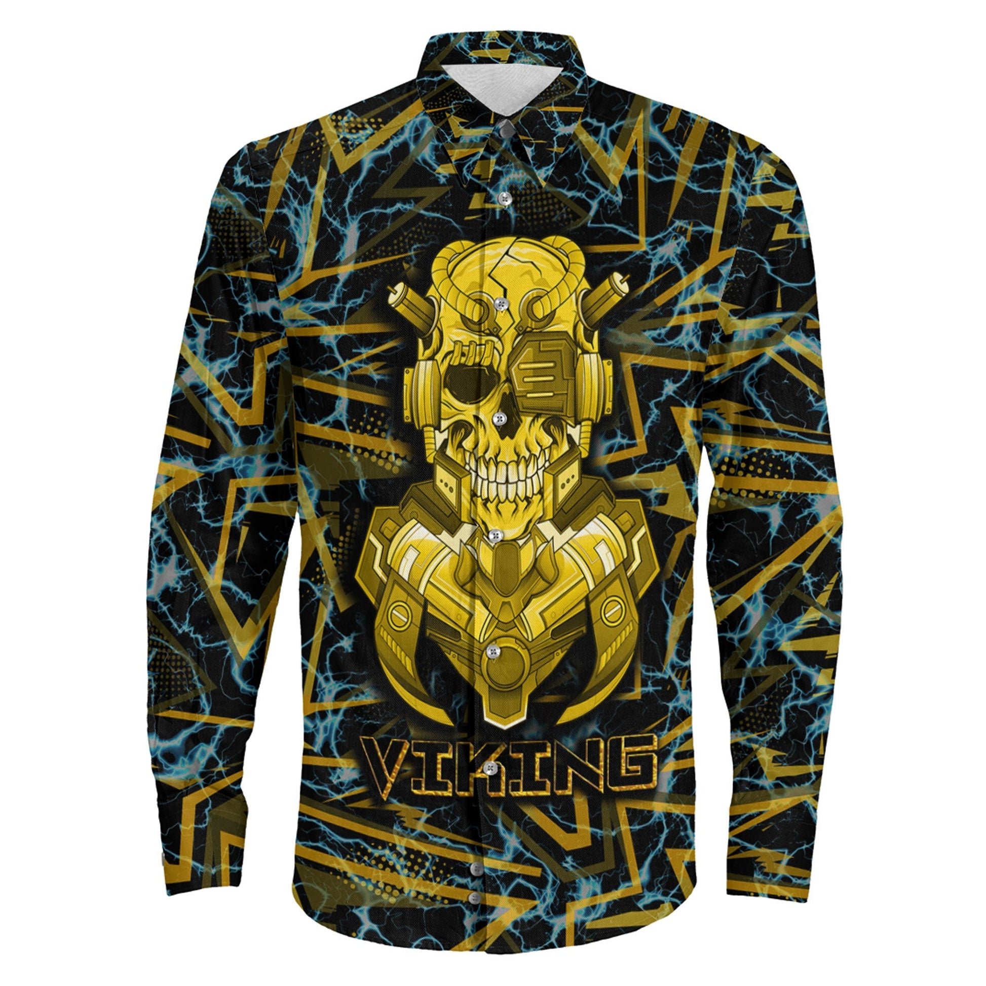 Viking 3D Robo Warrior Gold Long Sleeve Button Shirt